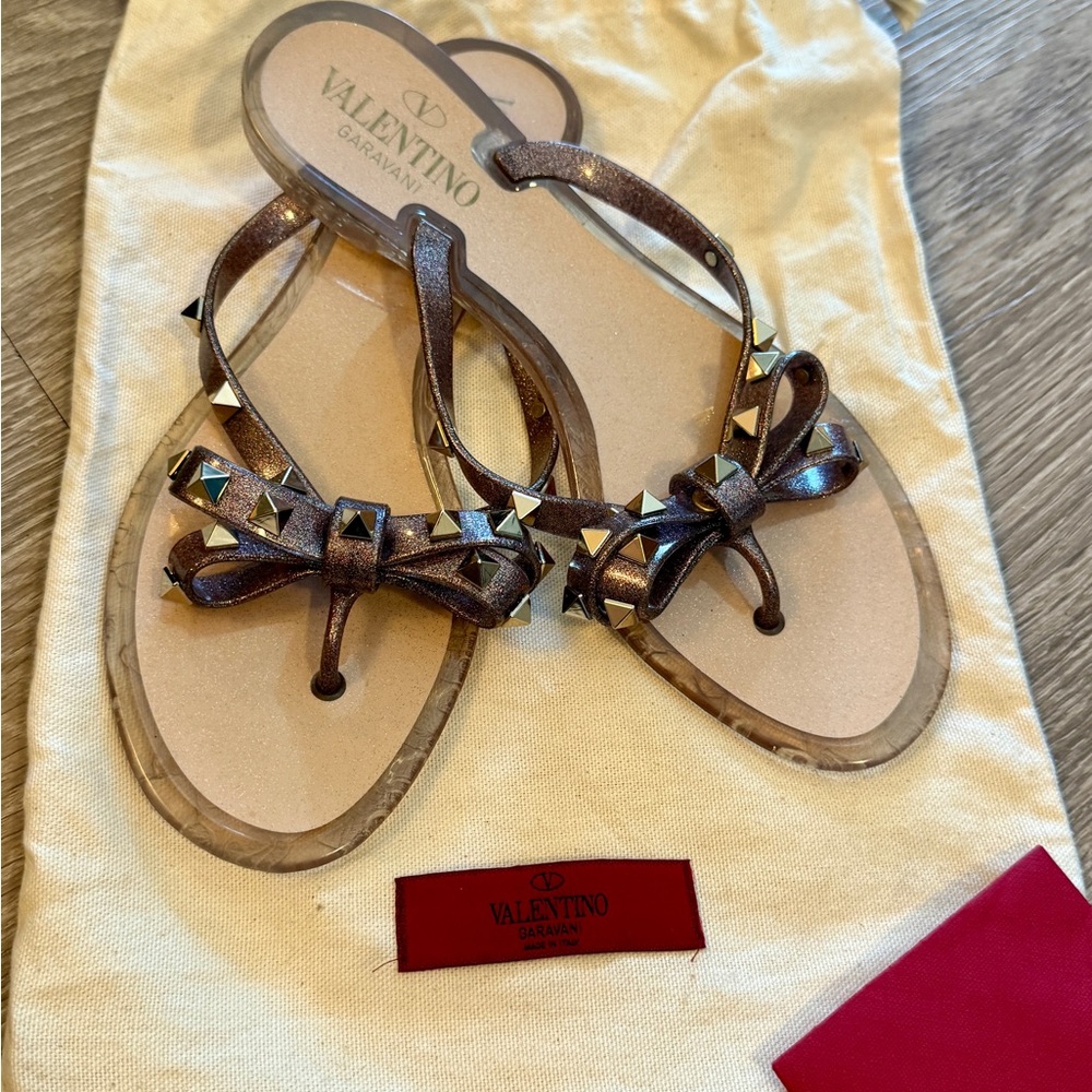 Valentino Women's Metallic Sandals with Studded Bow